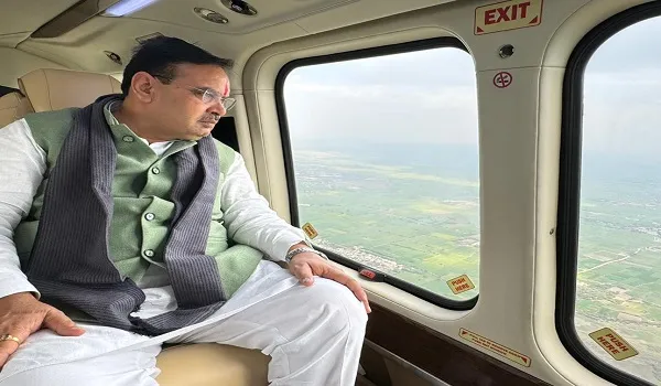 CM भजनलाल शर्मा का इटावा दौरा, नोनेरा एबरा बांध का किया हवाई निरीक्षण
